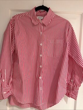 ON-34th Women's Red & White Striped Button-Up Blouse